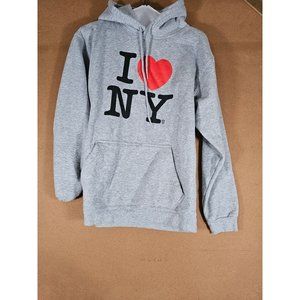 I Love New York NY Officially Licensed Pullover Hoodie Gray Red Heart Size S